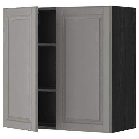 Навесной шкаф с полками, 2 дверцы МЕТОД, черный, Будбин серый