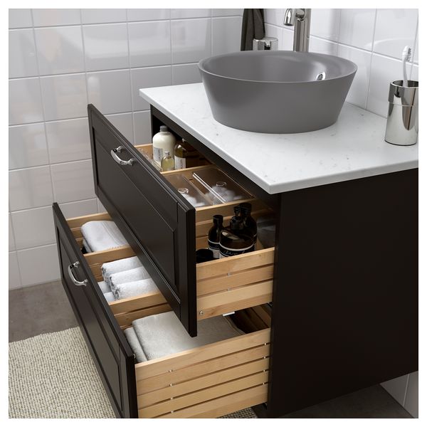 Шкаф со столешницей 40см раковина ГОДМОРГОН/ТОЛКЕН / КАТТЕВИК, Кашён темно-серый, под мрамор серый (82x49x75 см) - фото 2