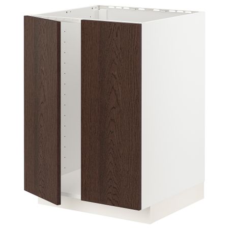 Напольный шкаф для мойки + 2 двери, белый, Sinarp коричневый, 60x60 см IKEA METOD МЕТОД 994.629.35