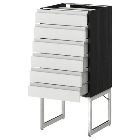 Напольный шкаф 6 фронтальных панелей, 6 нижних ящиков МЕТОД / МАКСИМЕРА, черный, Нодста белый