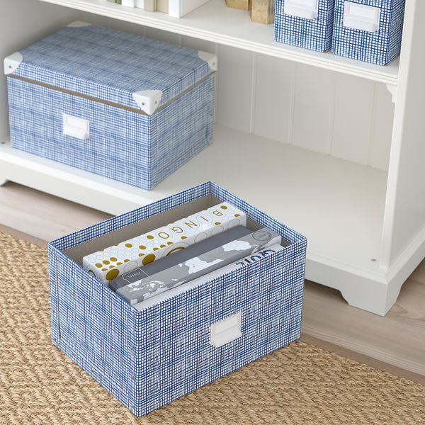 Коробка с крышкой, белый, синий, 25x36x20 см IKEA ФЬЕЛЛА 404.325.49 - фото 5