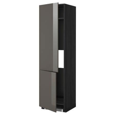 Высокий шкаф для холодильника/морозильника, 2 дверцы МЕТОД, черный, Рингульт серый (60x60x220 см)