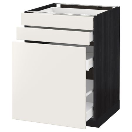 Напольный шкаф с выдвижными модулями, 2 фронтальные панели МЕТОД / МАКСИМЕРА, черный, Веддинге белый