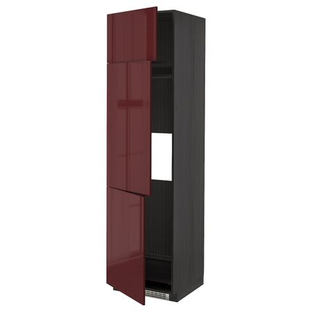 Высокий шкаф для холодильника или морозильника, с 3 дверями, черный Калларп/глянцевый темный красно-коричневый 60x60x220 см IKEA