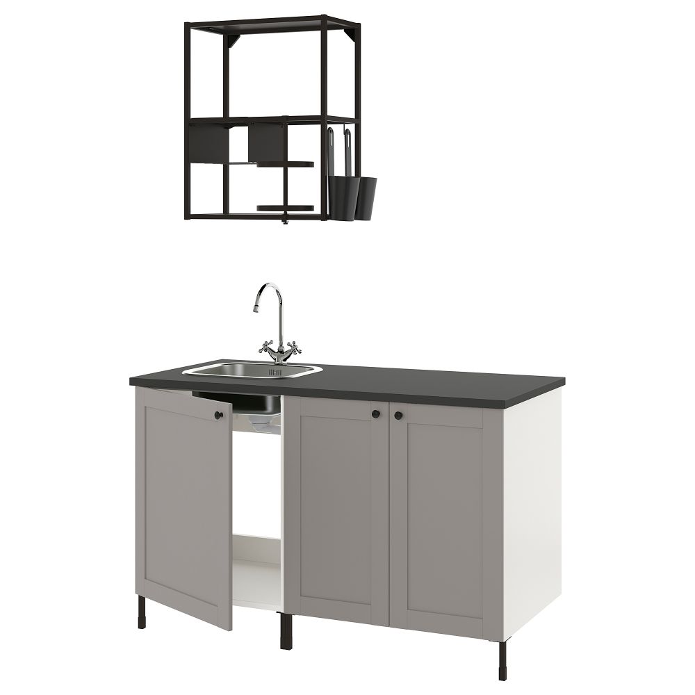 Кухня, 143x63.5x222 см, антрацит/серый каркас IKEA ENHET 393.372.56 - фото 1
