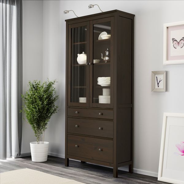 Шкаф-витрина с 3 ящиками, черно-коричневый 90x197 см IKEA HEMNES ХЕМНЭС 803.734.30 - фото 2