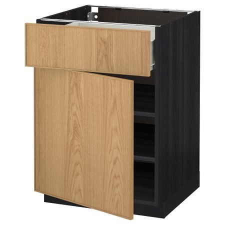 Напольный шкаф с ящиком, дверью МЕТОД / ФОРВАРА, черный, Экестад дуб