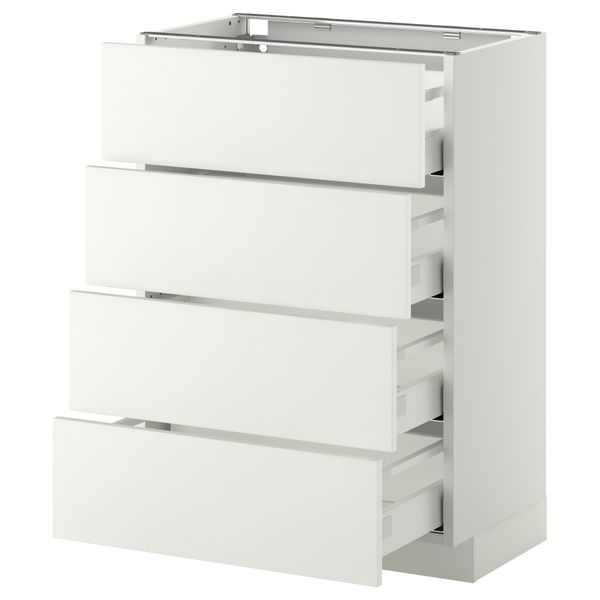 Напольный шкаф 4 фронтальных панели, 4 ящика МЕТОД / МАКСИМЕРА, белый, Хэггеби белый - схема-чертеж с размерами