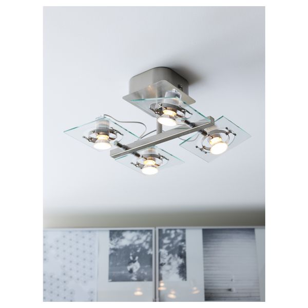 Потолочный софит, 4 ламп ФУГА, хромированный, прозрачное стекло - схема-чертеж с размерами