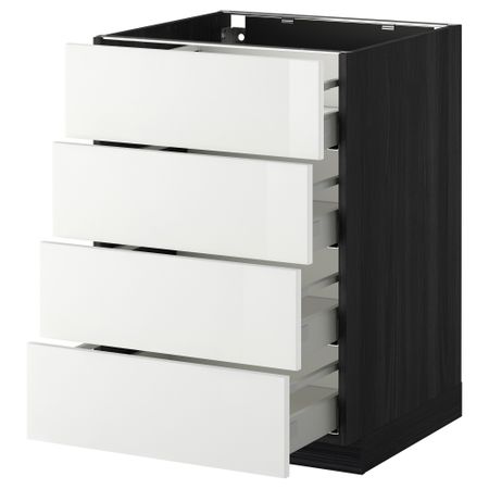 Напольный шкаф 4 фронтальных панели, 4 ящика МЕТОД / МАКСИМЕРА, черный, Рингульт белый