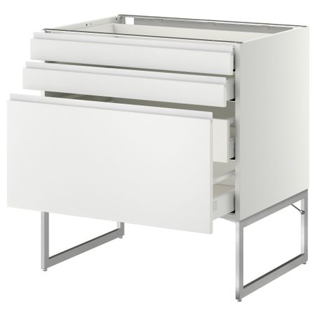 Напольный шкаф 3 фронтальных панели, 2 нижних, 2 средних ящика МЕТОД / МАКСИМЕРА, белый, Нодста белый
