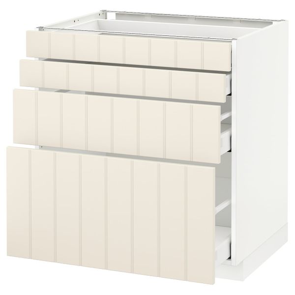 Напольный шкаф 4 фронтальных панели, 4 ящика, белый/Хитарп белый с оттенком 80x60 см IKEA METOD МЕТОД / MAXIMERA МАКСИМЕРА - схема-чертеж с размерами