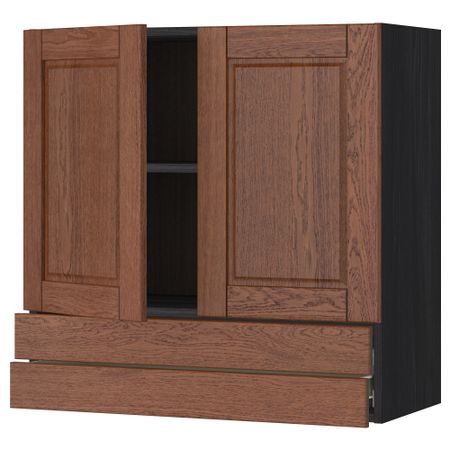 Навесной шкаф, 2 дверцы, 2 ящика МЕТОД / ФОРВАРА, черный, Филипстад коричневый