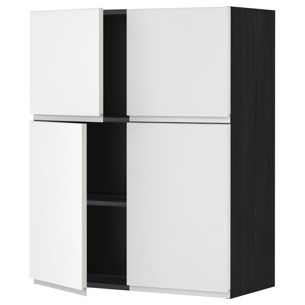 Навесной шкаф с полками, 4 дверцы МЕТОД, черный, Нодста белый (80x100 см) - схема-чертеж с размерами