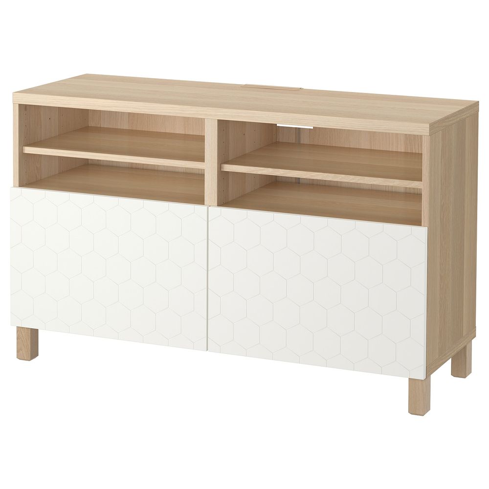 Тумба под ТВ, с дверцами, под беленый дуб/вассвик/стуббарп белый 120x42x74 см IKEA БЕСТО 992.665.95 - фото 1