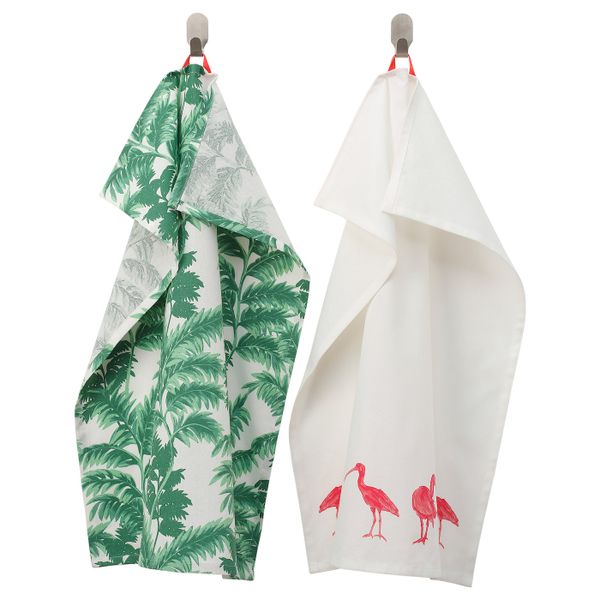 Полотенце кухонное, с рисунком зеленый, белый 50x70 см IKEA СИЛВЕРПОППЕЛ 904.541.19 - фото 1