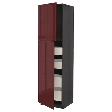 Высокий шкаф/2дверцы/4ящика, черный Калларп/глянцевый темный красно-коричневый 60x60x220 см IKEA МЕТОД / ФОРВАРА 693.281.99