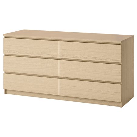 Комод с 6 ящиками, дубовый шпон, беленый 160x78 см IKEA MALM МАЛЬМ 803.685.51