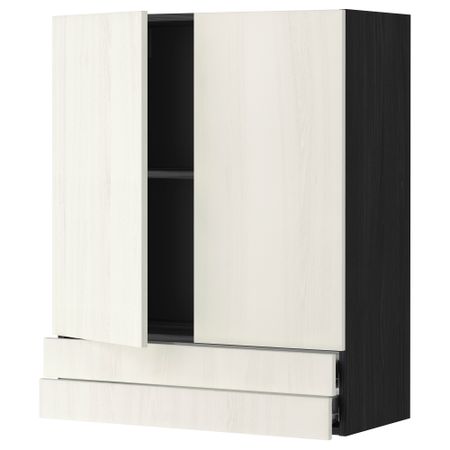 Навесной шкаф, 2 дверцы, 2 ящика МЕТОД / ФОРВАРА, черный, Росдаль белый
