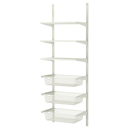 Настенная шина, сетчатые корзины АЛЬГОТ, белый (65x40x196 см)