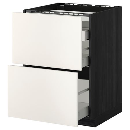 Напольный шкаф, 2 фронтальных панели, 3 ящика МЕТОД / МАКСИМЕРА, черный, Веддинге белый