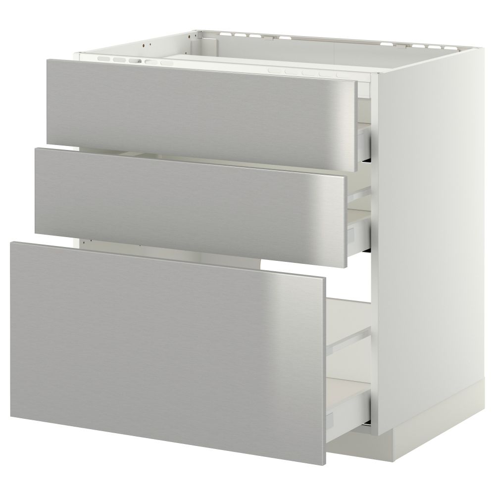 Напольный шкаф, 3 фронтальных панели, 3 ящика МЕТОД / МАКСИМЕРА, белый, Гревста нержавеющ сталь - схема-чертеж с размерами