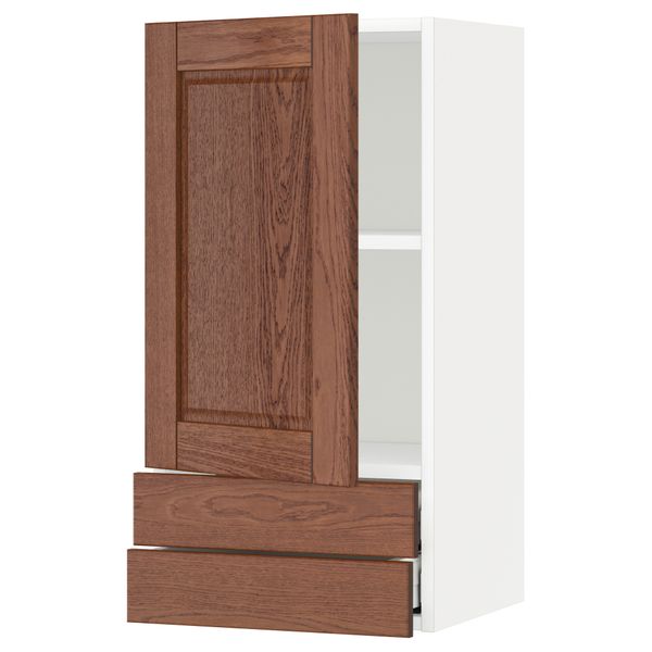 Навесной шкаф с дверцей, 2 ящика МЕТОД / МАКСИМЕРА, белый, Филипстад коричневый - схема-чертеж с размерами