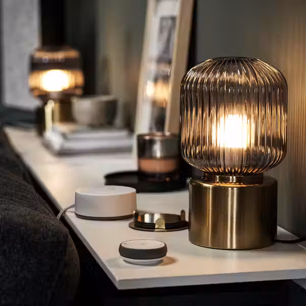 SOLKLINT Лампа настольная - латунь/серое прозрачное стекло 28 см - схема-чертеж с размерами