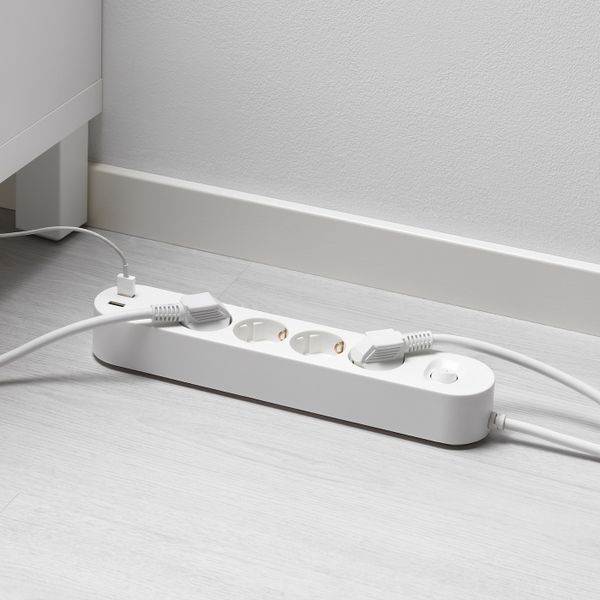 Удлинитель 4-местный, 2 USB-порта, белый 3.0 м IKEA KOPPLA КОПЛА 303.625.56 - фото 2