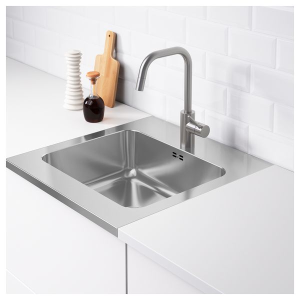 Одинарная накладная мойка АММЕРОН, нержавеющ сталь (60x63.5 см) - фото 3