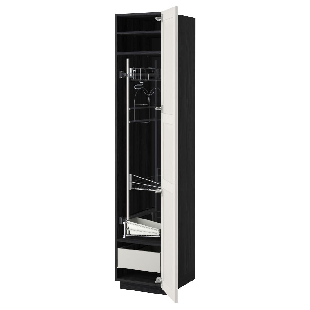 Высокий шкаф с отделением для аксессуаров, для уборки МЕТОД / МАКСИМЕРА, черный, Лаксарби белый - фото 1