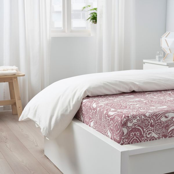 Простыня натяжная, белый/темно-розовый 90x200 см IKEA JÄTTEVALLMO ЙЭТТЕВАЛЛМО 204.610.57 - схема-чертеж с размерами