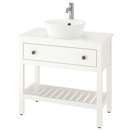 Шкаф с ящиком, раковина, смеситель, белый, 82x48x91 см IKEA KATTEVIK КАТТЕВИК, HEMNES ХЕМНЭС 795.467.57