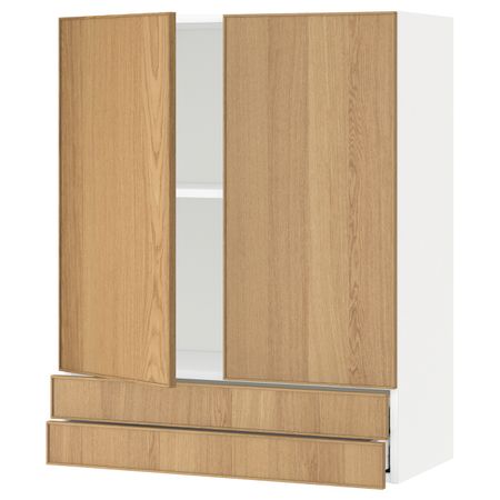 Навесной шкаф/2дверцы/2ящика, белый/Экестад дуб 80x100 см IKEA METOD МЕТОД / MAXIMERA МАКСИМЕРА 792.354.11