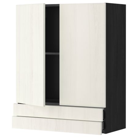 Навесной шкаф, 2 дверцы, 2 ящика МЕТОД / МАКСИМЕРА, черный, Росдаль белый