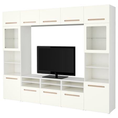 Шкаф для ТВ, комбинированный, стекляные дверцы БЕСТО, Марвикен белый прозрачное стекло (300x40x230 см)