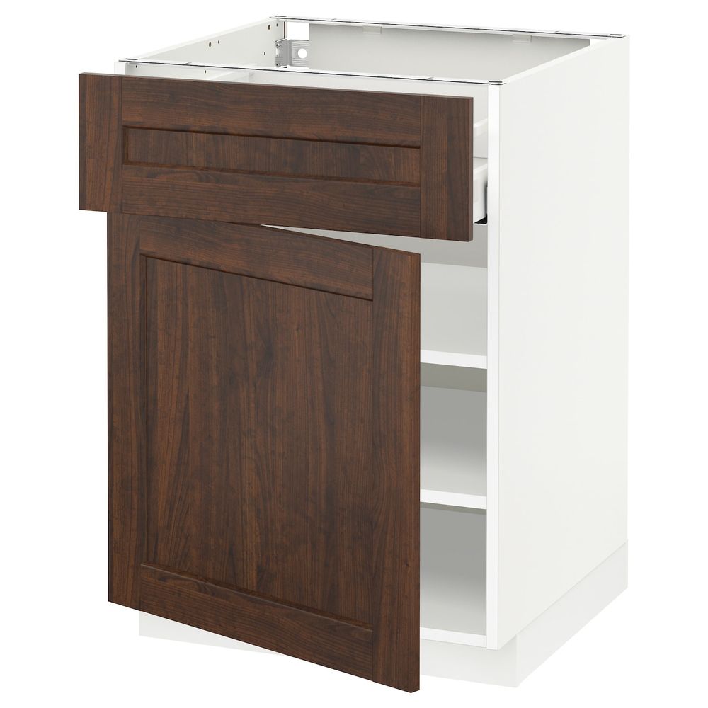Напольный шкаф с ящиком/дверью, белый/Эдсерум коричневый 60x60 см IKEA METOD МЕТОД / MAXIMERA МАКСИМЕРА 192.364.37 - фото 1