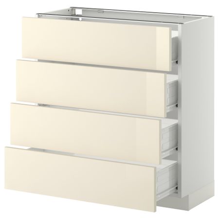 Напольный шкаф 4 фронтальных панели, 4 ящика МЕТОД / ФОРВАРА, белый, Рингульт кремовый
