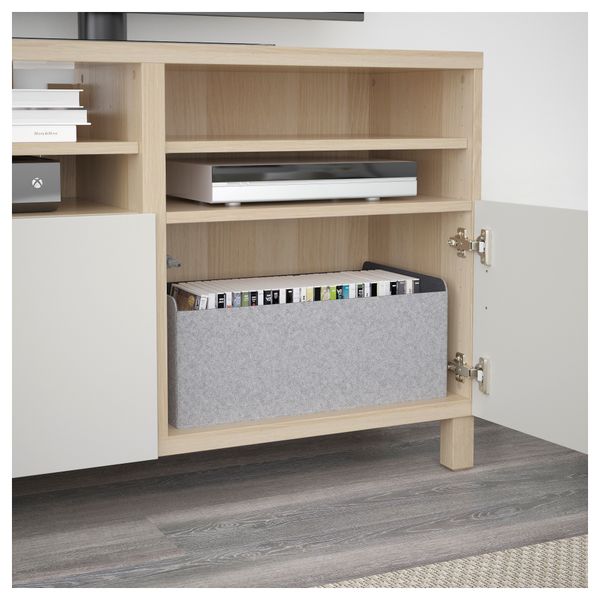 Тумба под ТВ, с дверцами БЕСТО, под беленый дуб, Лаппвикен светло-серый (120x40x74 см) - фото 3