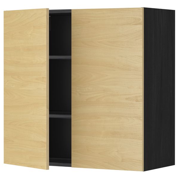 Навесной шкаф с полками, 2 дверцы МЕТОД, черный, Тингсрид береза - схема-чертеж с размерами