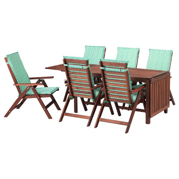 Стол, 6 кресел для сада ЭПЛАРО, коричневая морилка, Нэстон зеленый - фото 1
