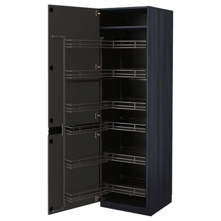 Высокий шкаф с выдвижным модулем, черный, Upplöv матовый антрацит, 60x60x200 см IKEA METOD МЕТОД 894.953.14