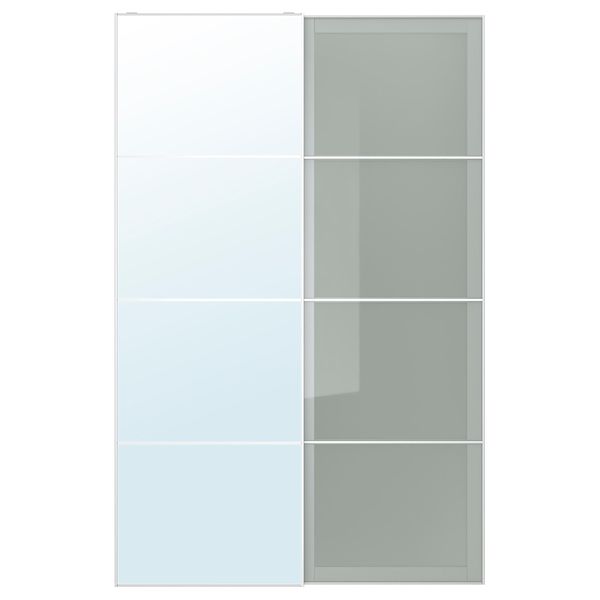 Пара раздвижных дверей АУЛИ / СЭККЕН, зеркальное стекло, матовое стекло - схема-чертеж с размерами