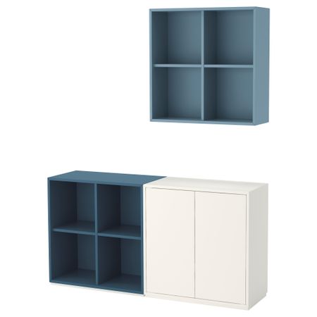 Комбинация шкафов с цоколем ЭКЕТ, белый/голубой белый/светло-серый, темно-синий (140x35x182 см)
