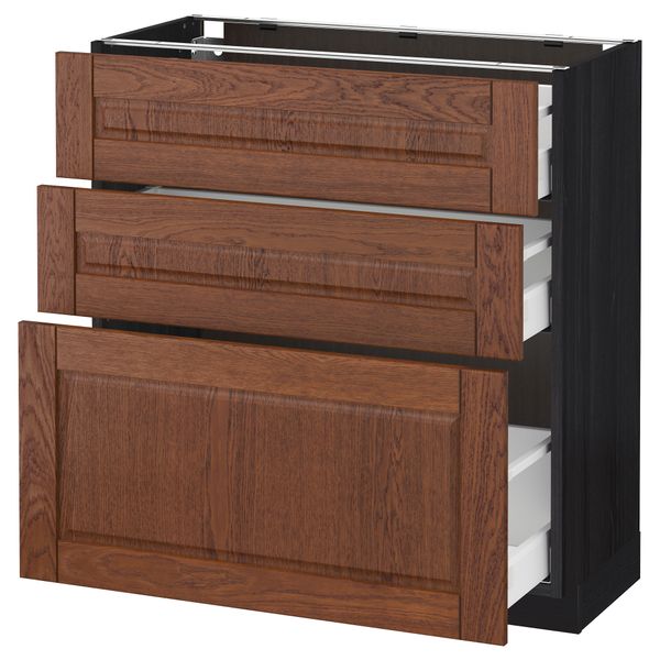 Напольный шкаф с 3 ящиками МЕТОД / МАКСИМЕРА, черный, Филипстад коричневый - схема-чертеж с размерами