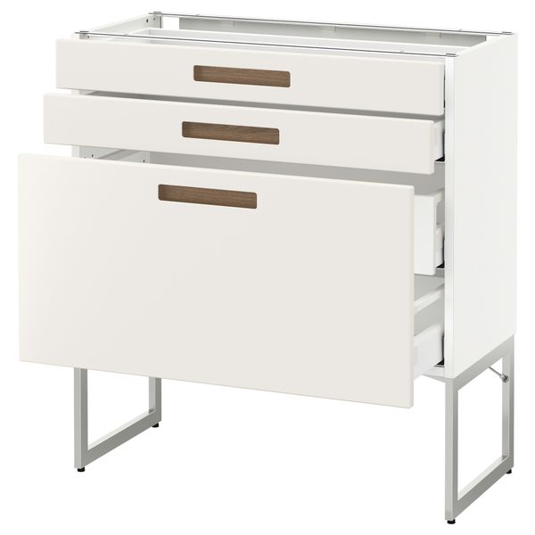 Напольный шкаф 3 фронтальных панели, 2 нижних, 2 средних ящика МЕТОД / МАКСИМЕРА, белый, Мэрста белый - схема-чертеж с размерами