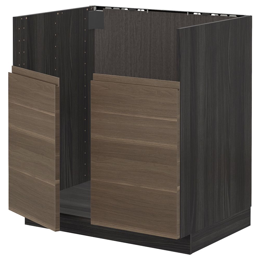 Шкаф для двойной мойки БРЕДШЁН, черный/Воксторп под грецкий орех 80x60 см IKEA МЕТОД 192.996.70 - схема-чертеж с размерами