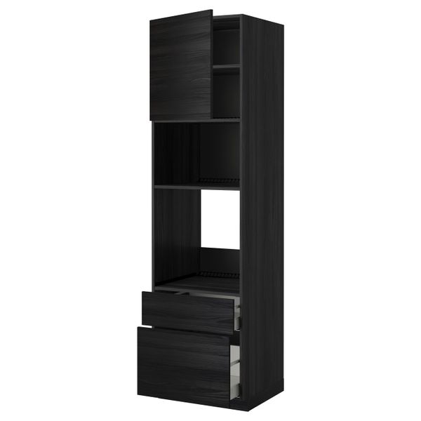 Высокий шкаф для духовки и СВЧ/дверца/2ящ, черный, Тингсрид черный 60x60x220 см IKEA МЕТОД / МАКСИМЕРА 992.370.51 - фото 1