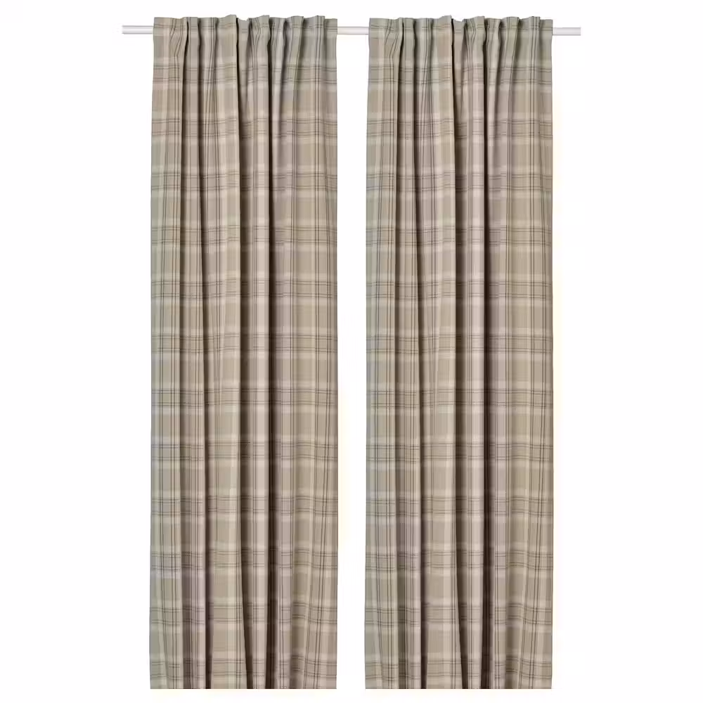 HÄGGVECKMAL ХЭГГВЕККМАЛ Затемняющие гардины, 2 шт. - бежевый/с лентой 145x300 см - фото 1
