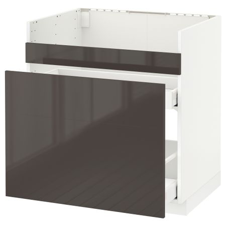 Напольный шкаф под мойку ДУМШЁ, 3 фасада, 2 ящика МЕТОД / МАКСИМЕРА, белый, Рингульт серый
